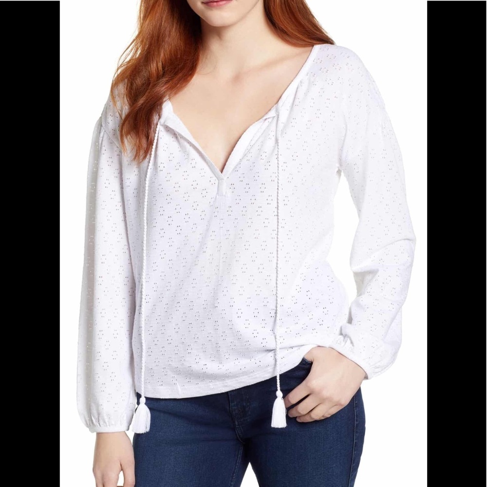 Carlson Pointelle Peasant top NWT size M in white